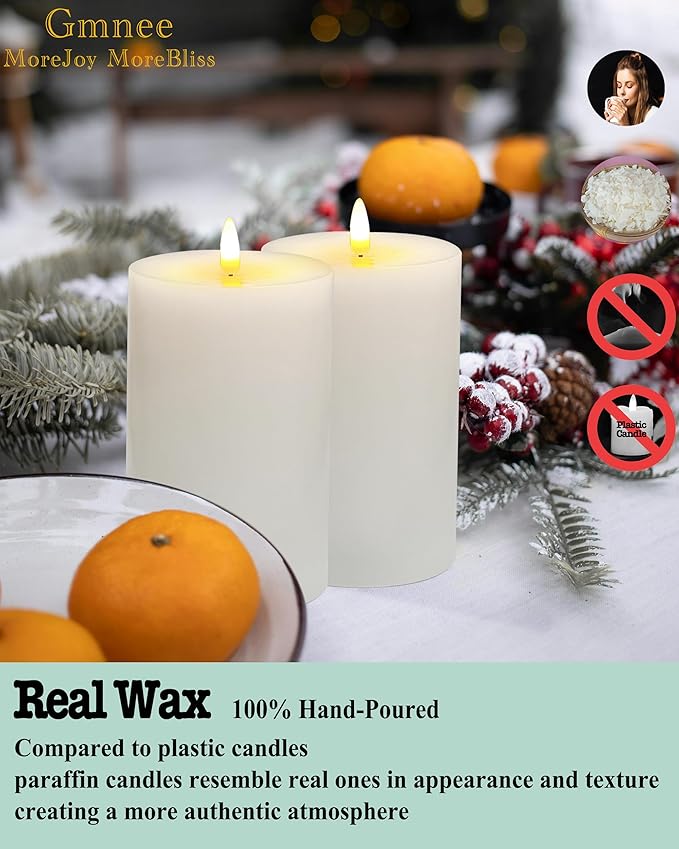 4"x6" Flickering Flameless Candles with Remote Timer, 4" Diameter Extra-Large White Pillar, Wax, 2 Pack Tall Battery Operated LED Candles for Table and Fireplace Decor (H 6")