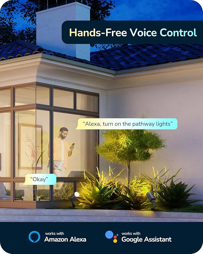 EDISHINE 50FT Christmas Smart Low Voltage Landscape Spotlights, 300LM RGBW Color Changing Landscpae Lighting, APP Control Alexa & Google Home, IP67 Waterproof Outdoor Spot Lights for Yard Garden