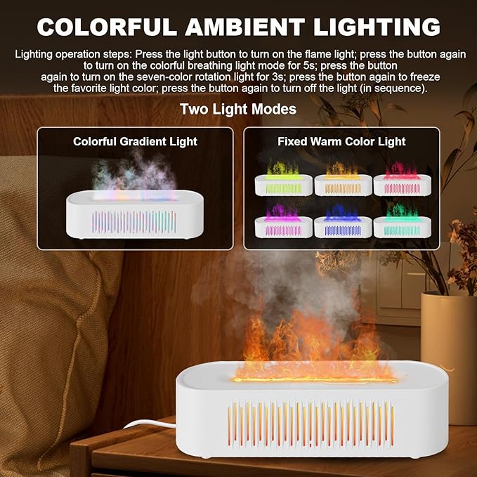 Volcano Humidifier Flame Fire Diffuser: 260ml Super Quiet Essential Oil Diffuser 7 Colors Changed Flame Light Spray Aromatherapy Humidifier 2/4/6H Timer Auto Shut Off for Bedroom,Gift (White)