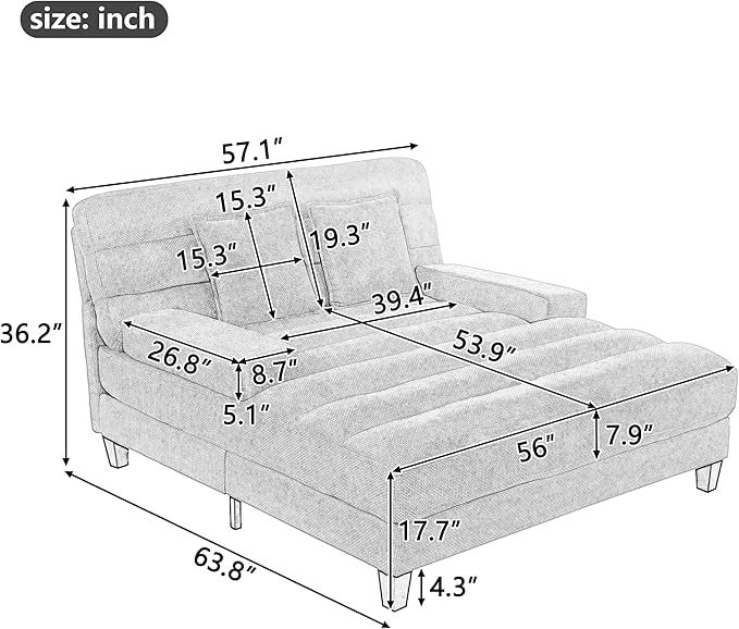 LifeSky Adjustable Chaise Lounge Sofa: 6-Position Reclining Sofa Bed with Smart LED Lighting - 60,000+ Color App-Controlled RGB Light Strip for Living Room & Apartment - Soft Chenille Upholstery Beige