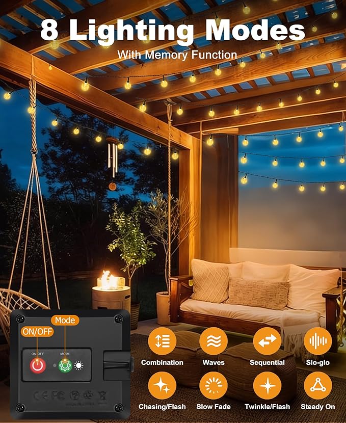 btfarm 2 Pack Solar String Lights Outdoor Waterproof, Total 98 FT 100 LED Solar Powered Patio Light, 8 Lighting Modes Crystal Globe Decorative for Garden Balcony Yard Porch Party, Warm White