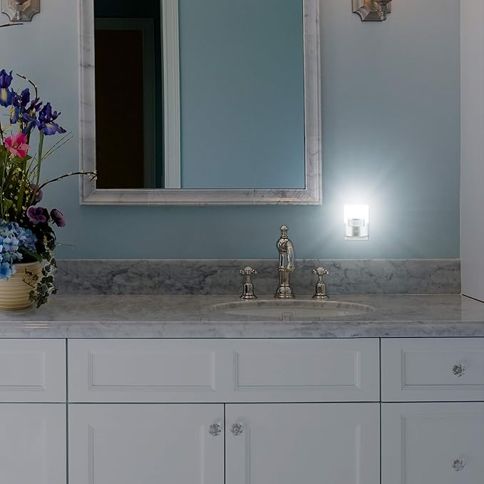 GE LED Motion Sensor Night Light, Plug into wall, 40 Lumens, Soft White, UL-Certified, Energy Efficient, Ideal Nightlight for Bedroom, Bathroom, Kitchen, Hallway, 46633, Silver, 2 Pack