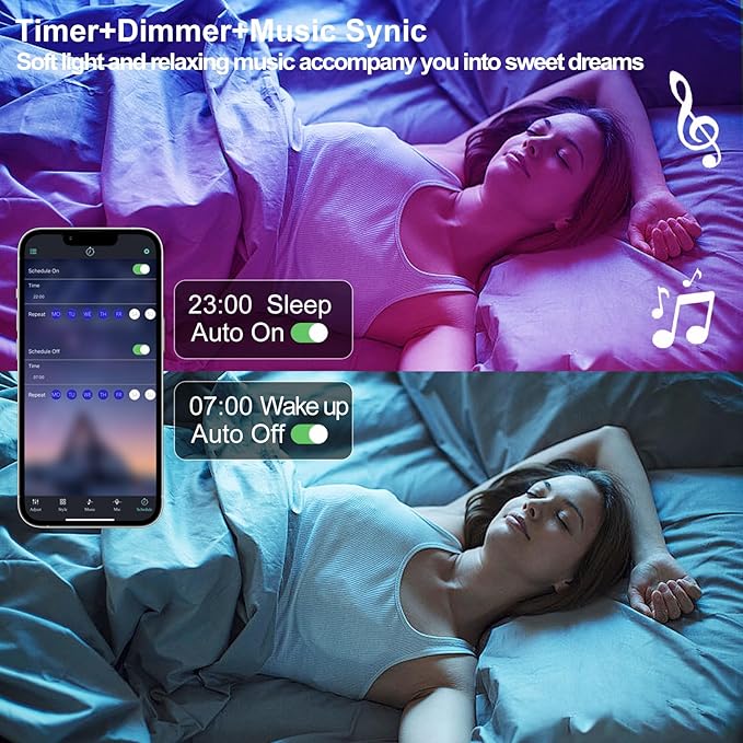 Motion Sensor LED Light Strip 2 x 10ft Under Bed Lights, RGB 3 Mode Motion Activated Bed Light with Music Sync and Timer, Dimmable Color Changing LED Lights for Bedroom