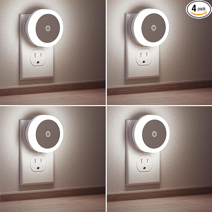 Briignite Night Lights Plug into Wall, [4Pack], Nightlights with Light Sensors, LED Night Light for Kids Room, Baby Night Light, Bathroom, Stair Lights, Hallway Light, Cool White