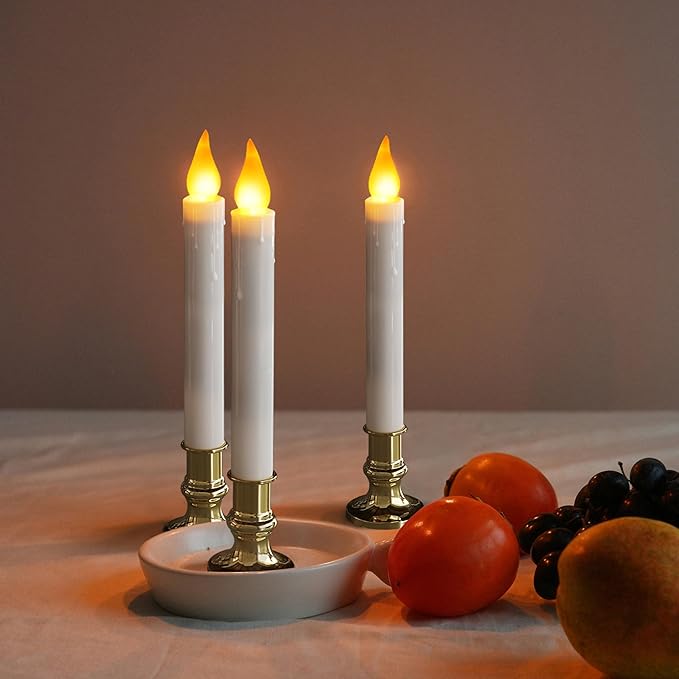 FURORA LIGHTING LED White Taper Candles with Gold Holders Pack of 2 with 5/19 Timer, Elegant Flameless Glow for Home Décor, Batteries Included
