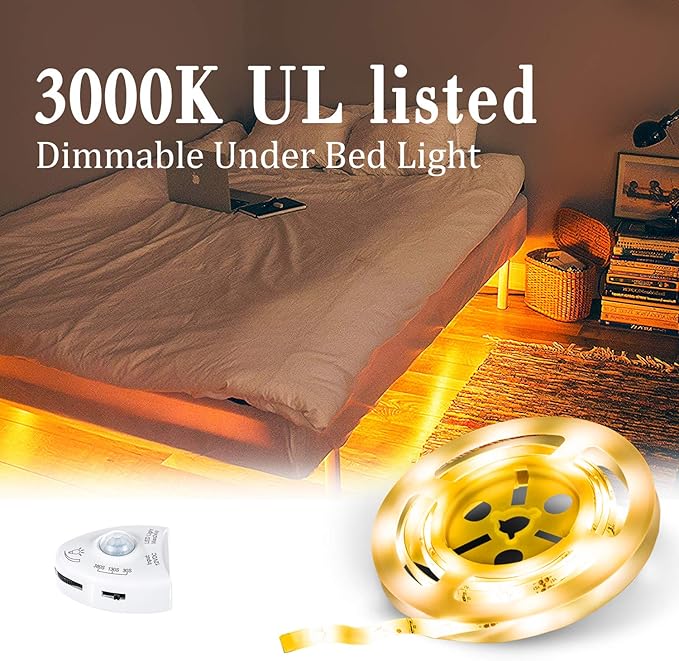 GZBtech Replaceable Motion Sensor Under Bed Warm White Strip Light