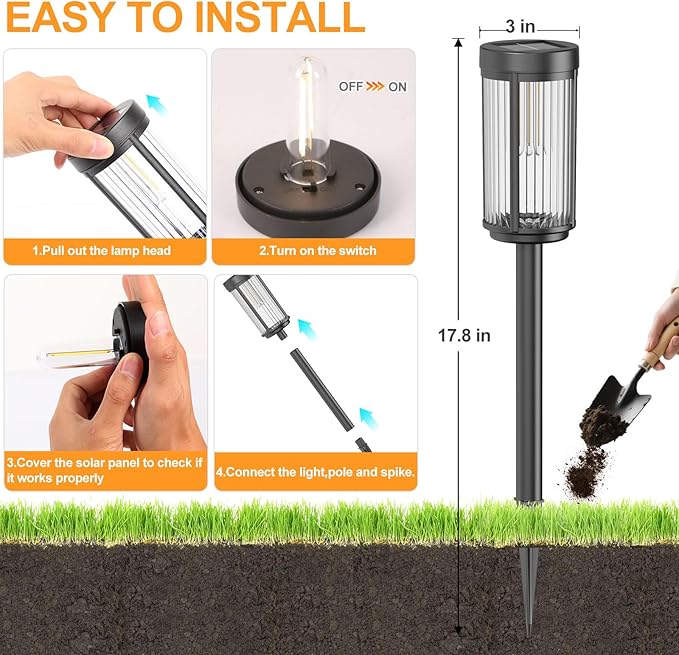 EXCMARK 16 Pack Outdoor Solar Lights Waterproof for Yard Garden Walkway Pathway Lawn Decorative Contemporary Landscape Lighting. (Warm White Light, 16)