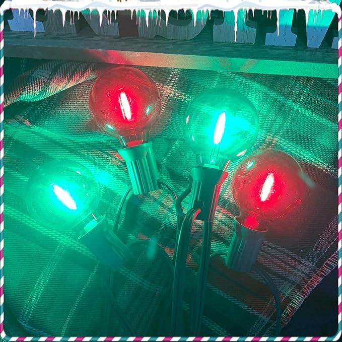 Abeja 50FT Multicolor Christma Lights Outdoor, Red/Green Christmas Lights with 25 LED Colorful Bulbs(2 Spare), Outside Christmas Hanging Light for Tree Roofline Holiday Party