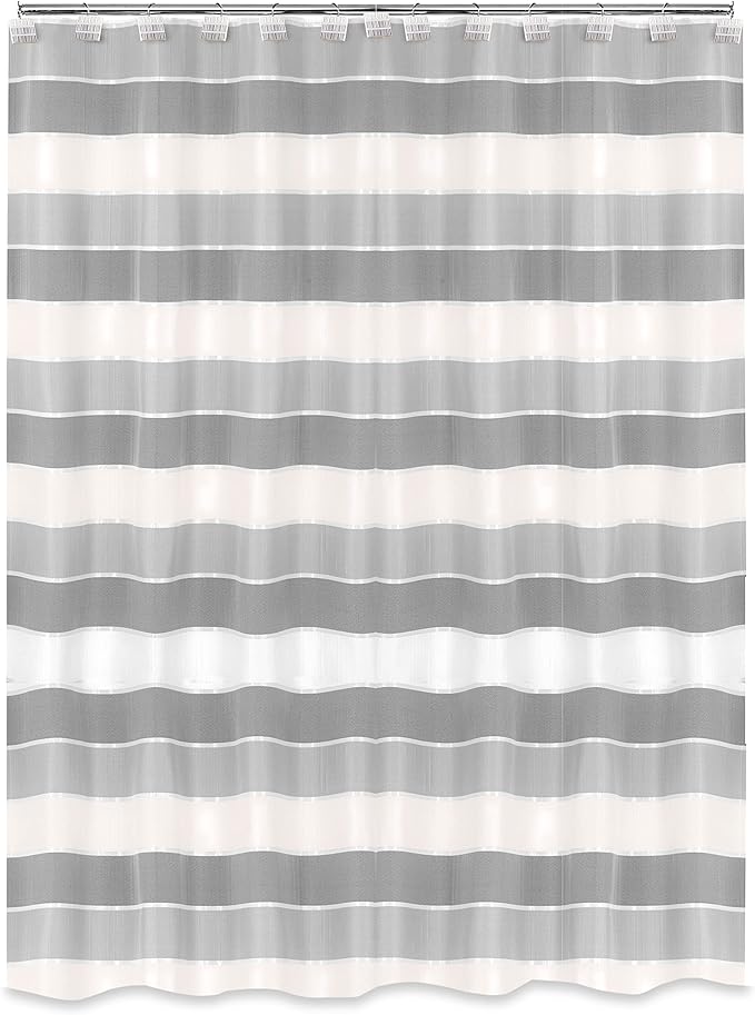 Zahari Home 13pc Modern Line Shower Curtain Set - Gray Luxury Contemporary Shower Curtains with Unique Design & 12 Hooks
