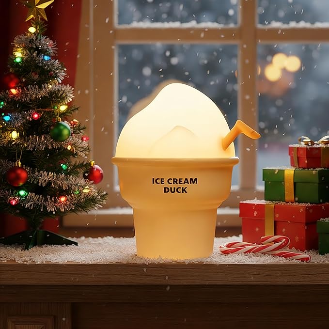 Night Light for Kids, Rechargeable Bedside Touch Lamp, Portable Dimmable Nightlight, Cute Lamp Gifts for Baby, Teens, Adults, Table Decor for Bedrooms, Office(Ice Cream Duck)