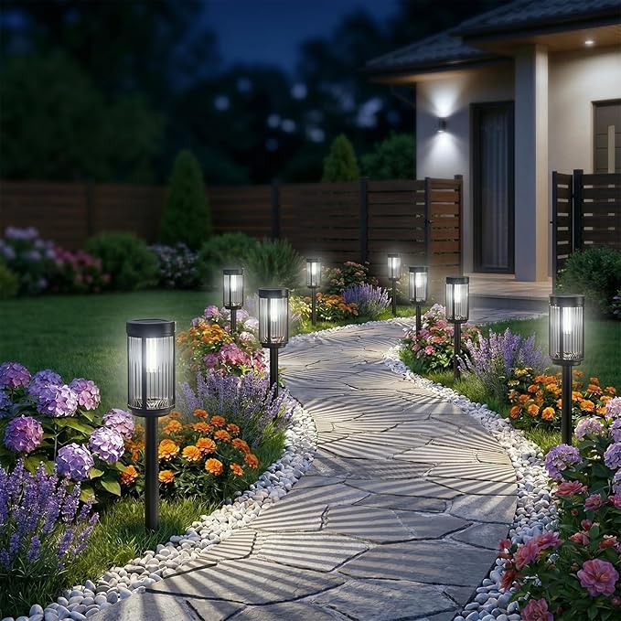 Sparkblaze 2 Pack Solar Garden Lights Outdoor, Decorative Solar Pathway Lights for Yard Auto On/Off Landscape Lighting for Walkway, Lawn, Garden, Waterproof Solar Stake Lights. (2, Cold White)