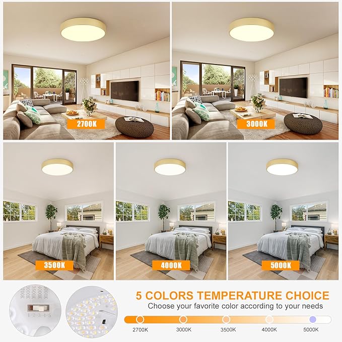 18.1 inch Large Flush Mount Dimmable LED Ceiling Light, 5CCT Modern Round Close to Ceiling Lighting Fixtures, Minimalist Gold Ceiling Lamp for Bedroom, Living Room