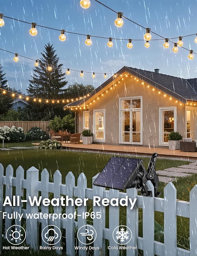 Brightever 25FT Solar String Lights Outdoor Waterproof, G40 Solar Lights with Remote and 10+1 LED Shatterproof Globe Bulbs, Dimmable&3 Lighting Modes, Solar Power Patio Lights for Balcony Garden Porch