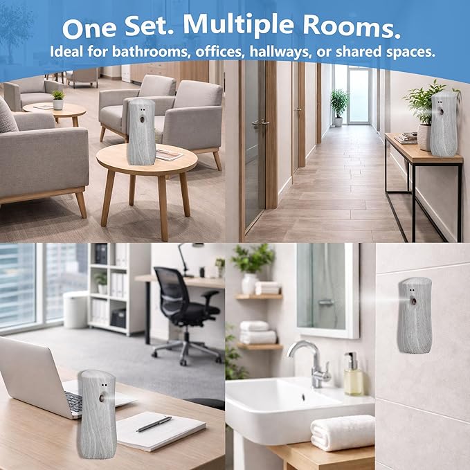 Automatic Air Freshener Spray Dispenser (2-Pack) Wall Mounted or Free Standing, Commercial and Home Use, Multiple Time Scent/Mist Release Settings for Room/Restroom Sprayer (BHW1101)