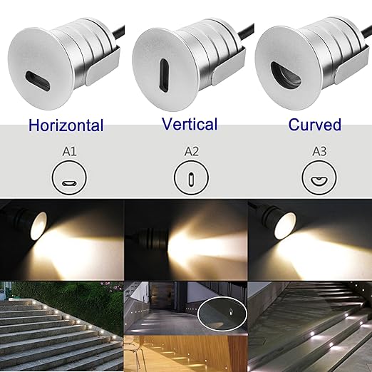 LED Step Lights Outdoor Indoor,1W 12V-24V DC, Waterproof IP67,Aluminum,3000K Warm White,Stair Deck Stairway Foot Lights (A3-Curved)