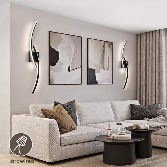 Hardwired 3000~6000K Modern Wall Sconce, 31.5IN Black LED Wall Light Fixtures Wall Lights for Bedroom, Living Room, Hallway and Bedside Wall Lamp