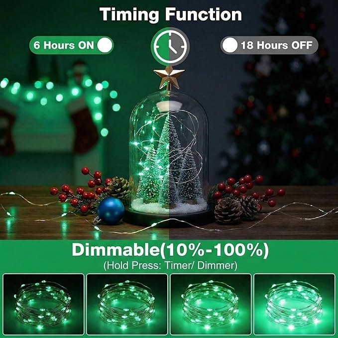 6 Pack 16FT 50 LED St. Patrick's Day Fairy Lights with Timer, 8 Modes USB Mini Twinkle Light Battery Operated, Small String Lights for Wreath Vase Bedroom DIY Party Decorations-Green