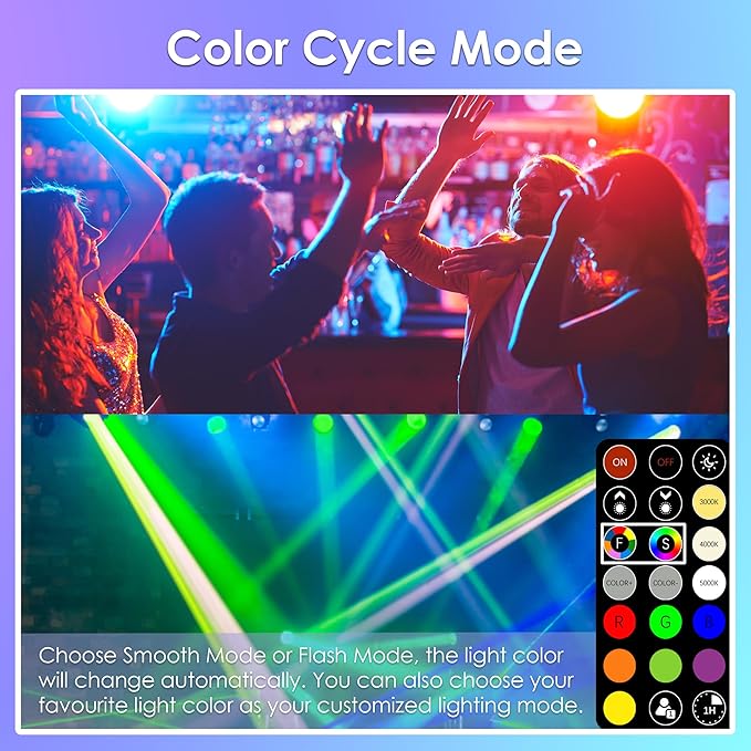 FTL BR30 LED Color Changing Light Bulbs with Remote Control, 10W Dimmable Led Flood Light 65W Equivalent, 2700K-6000K, 30 Colors RGB Colored Light Bulbs, Timer, for Recessed Can Lighting, 6-Pack