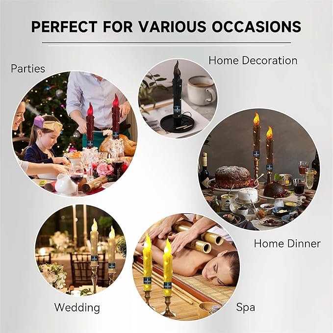 Magical Candlesticks Flameless Taper Candle, 2pcs White LED Tapered Candles Remote Dipped Candle 6inch Battery Chandelier for Enchanting Weddings and Harry Potter Inspired Vigils(LW2P-WH)