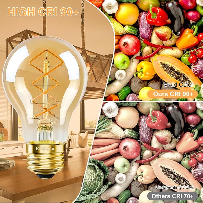 A19 Vintage LED Edison Bulbs 40 Watt, Dimmable E26 LED Edison 2200K Warm Light Bulbs, 4W Equal 40 Watt Incandescent Bulbs, 4 Pack Decorative Antique Spiral Amber Light Bulbs, 300LM, CRI90+