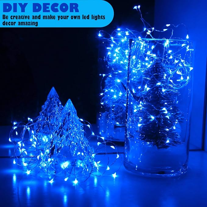[6-Pack] 7Ft Starry String Lights No Remote Fairy String Lights 20 Micro Starry LEDs On Silver Wire 2pcs CR2032 Batteries Included,Works for Wedding Centerpiece,Party,Christmas Table Decor (Blue)