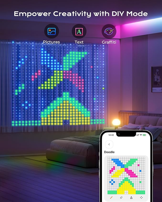 540 LEDs Smart Curtain Lights with DIY GIF, 4.9x6.6ft Color Changing Christmas Wall Lights with APP, IP65 Waterproof String Fairy Lights for Indoor Outdoor Bedroom Window Garage