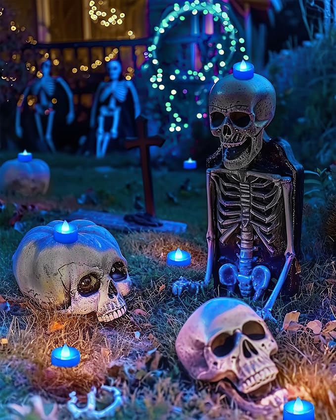 BEICHI Flameless Candles, Battery Operated LED Tealights Votive Flickering for Party Halloween, Christmas, Wedding- 24Pack, Blue Light