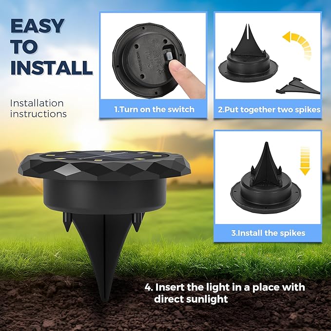 SOLPEX Mini Solar Ground Lights, 20 Pack Solar Lights Outdoor Waterproof, Landscape Lighting for Garden Pathway Driveway Walkway (Warm White)