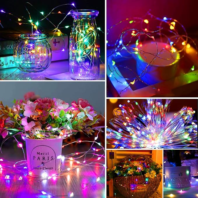 ZGWJ Fairy Lights Battery Operated, 100 Pack Twinkle String Lights 20 LED 7FT 3 Lighting Modes for Bedroom Decor, Easter, Halloween, Christmas, Party Indoor and Outdoor Decoration Colorful