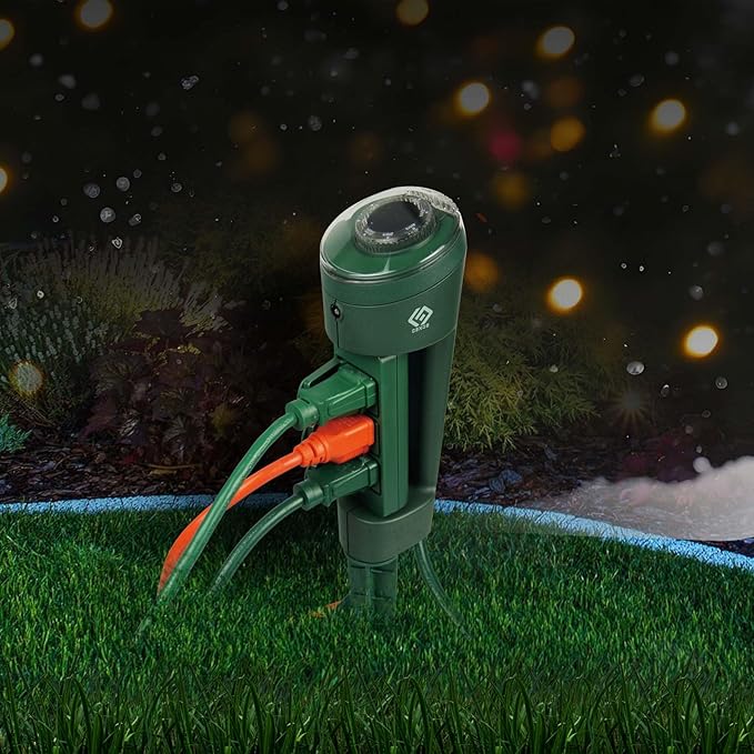 Outdoor Power Stake, 3 Grounded Outlets with 180° Rotating Function and Safety Cover and Photocell Timer 2/4/6/8 Hour Countdown, Dusk to Dawn, 6FT Cord, UL Listed, Green