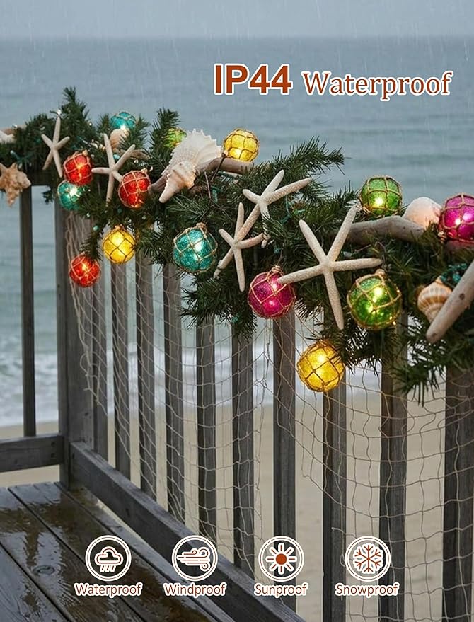 8.5 Ft Nautical Fishing Float String Lights, Plug in Beach Themed Buoy Lights Set of 10 LED Tiki Bar Lights Indoor Home Decor and Outdoor Patio Decorations-Multicolor