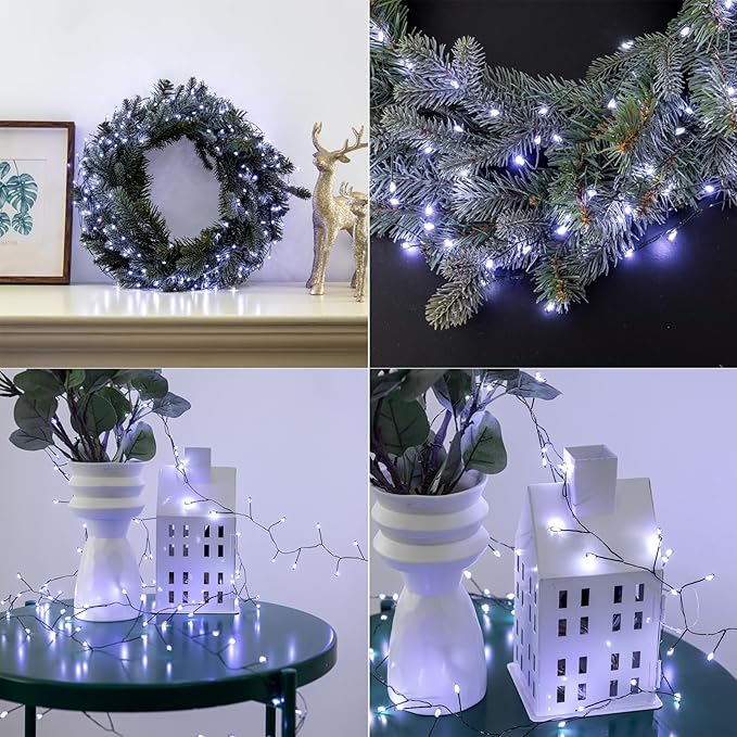 Firecracker Fairy Lights,20FT 200Leds Waterproof Twinkle Lights Plug in,8 Modes Remote String Light for Indoor Outdoor Christmas Wedding Birthday Patio Garden Decor,Green Wire,Cool White