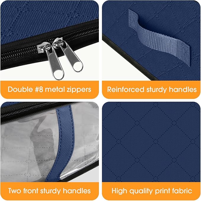StorageRight Under Bed Storage Bags 3 Pack, 40L Large Clothes & Comforter Storage Containers with Clear Window, Breathable Fabric Organizer for Blankets, Bedding, Seasonal Clothing, Blue