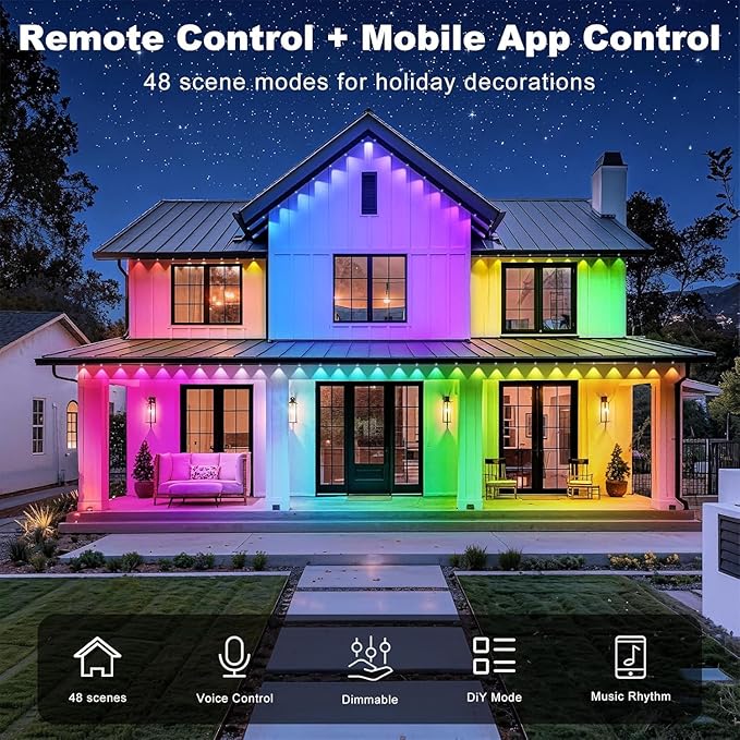 200FT Permanent Outdoor Lights Waterproof with Smart App Control Remote,DIY Scene Modes,Music Sync hronization,Eaves Lights for Garden Decor,Deck,Christmas