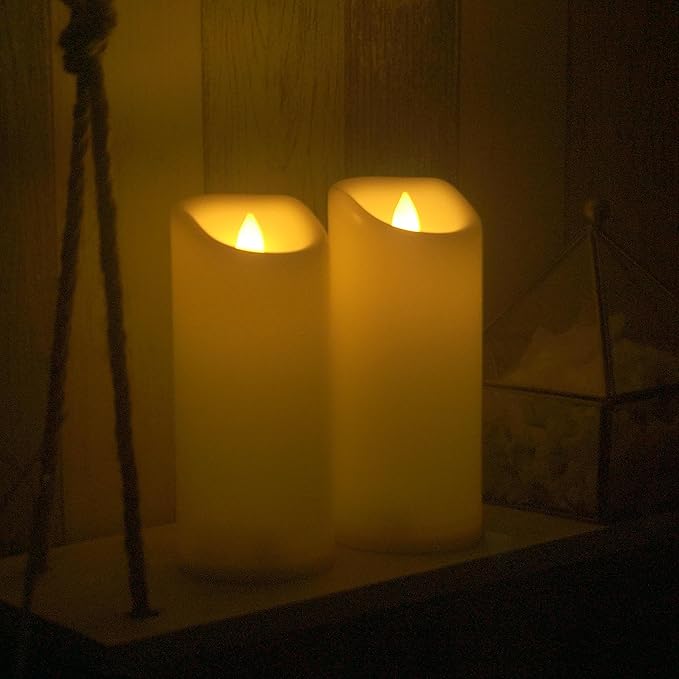CANDLE CHOICE Outdoor Battery-Operated Flameless Candles with Remote Timer Waterproof Flickering Plastic Electric LED Pillar Lights for Lantern Patio Garden Wedding Halloween Christmas 3”x7” 2 Pack
