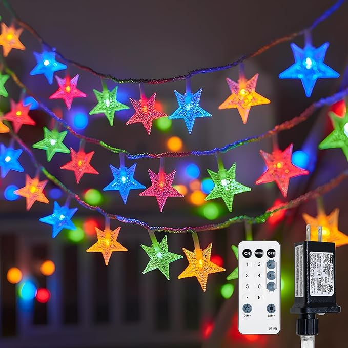 Star String Lights Plug in,33ft 100LED Easter Lights with Remote, Hanging Star Decorations Lights Waterproof for Indoor Outdoor Bedroom Classroom Dorm Kids Tent Party Decor,Multicolor