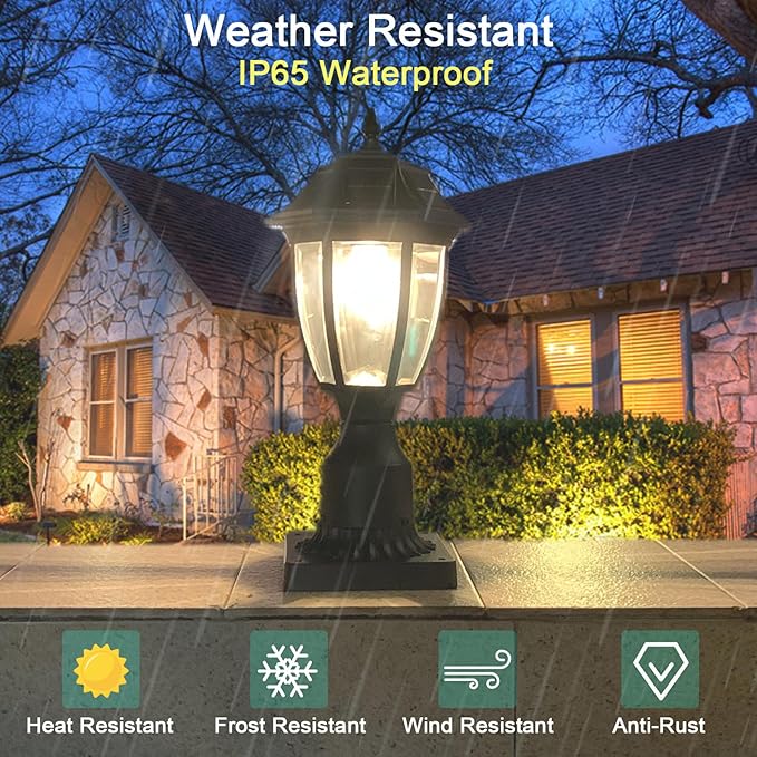 Solar Post Lamp Lights, Dusk to Dawn Post Light with Pier Mount Base, Outdoor Waterproof Solar Motion Sensor Lights for Garden Yard Landscape Pole Pillar