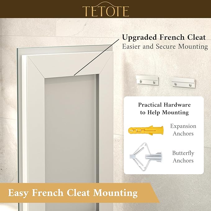 TETOTE LED Bathroom Mirror with Brighter Lights 32 x 36 LED Lighted Vanity Mirror with Frontlit and Backlit, 3-Color Dimmable Illuminated Anti Fog Light up Mirror for Bathroom Wall, Tempered Glass
