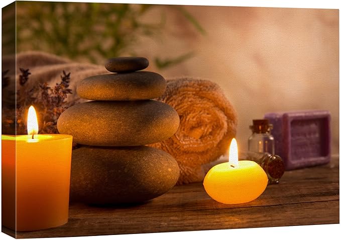 wall26 Canvas Print Wall Art Zen Pilates Tropical Plant Massage Stone Candles Yoga Nature Photography Realism Rustic Scenic Landscape Colorful Relax/Calm for Living Room, Bedroom, Bathroom - 12"x18"