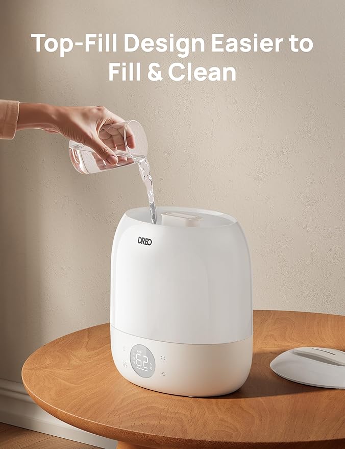 DREO Humidifiers for Bedroom - 30H Max Runtime & RGB Night Light & Sleep Trainer, Ultra Quiet 28dB Cool Mist Humidifier, Top Fill Smart Air Humidifier for Plants, Perfect for Baby & Nursery, HM409S