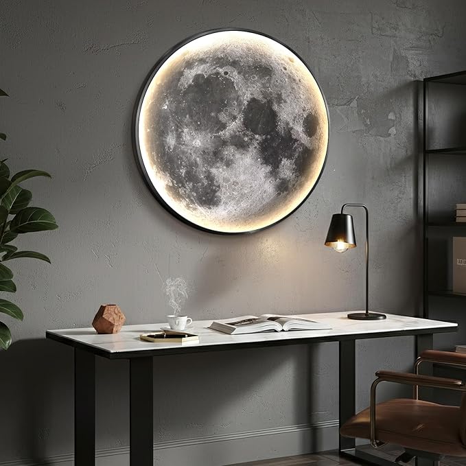 Troartos Dimmable LED Light Moon Wall Art Decor for Living Room, Modern Minimalist Black and White Artwork for Walls, Remote Control Lighted Lamp Wall Decor for Bedroom, Dining Room, Hallway, Office