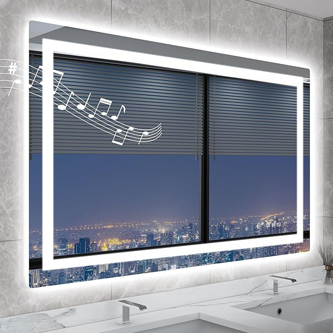 STARLEAD 59"x35" Bluetooth LED Bathroom Mirror with Dimmable Lighting, 3 Color Temperature, Anti-Fog, Touch Control, Wall Mounted Vanity Mirror for Daily Routines