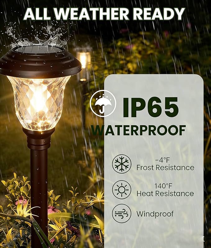 BEAU JARDIN 8 Pack Solar Pathway Lights White+Color Changing Stainless Steel 3 Mode Outdoor Multicolor Metal Solar Powered Waterproof Glass for Garden Landscape Path Yard Walkway Driveway Bronze