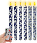 Chinoiserie LED Candles Flameless Candlesticks-6pcs Timer Blue Flower Battery Operated Candle Remote Floral LED Taper Candles Lights for Home Wedding Tea Party Windows Decor-P6TBLUMIX