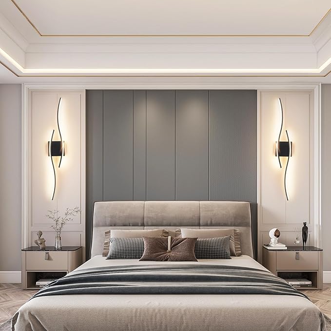 Modern Wall Lights 47.2inch, Dimmable Wall Sconce with Remote Control, Hardwired Black Wall Scones Lighting LED Wall Lamp for Living Room Bathroom Hallway Hotel Bedroom Stairs