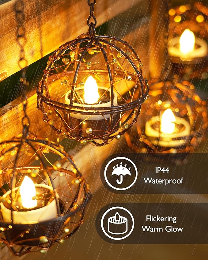 Homemory 8Pcs Solar Tea Lights Outdoor Waterproof, Rechargeable Dusk to Dawn Lighting, Flameless Flickering LED Votive Candles for Fairy Garden Decor, Patio Tables, Christmas Lanterns, Windows