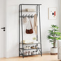 Coat Rack Hall Tree with Shoe Storage Bench, 4-in-1 Entryway Bench with 6 Hooks & 3-Tier Shoe Rack, Metal Frame for Entryways, Freestanding Coat Racks Storage for Entryway, Hallway, Front Door