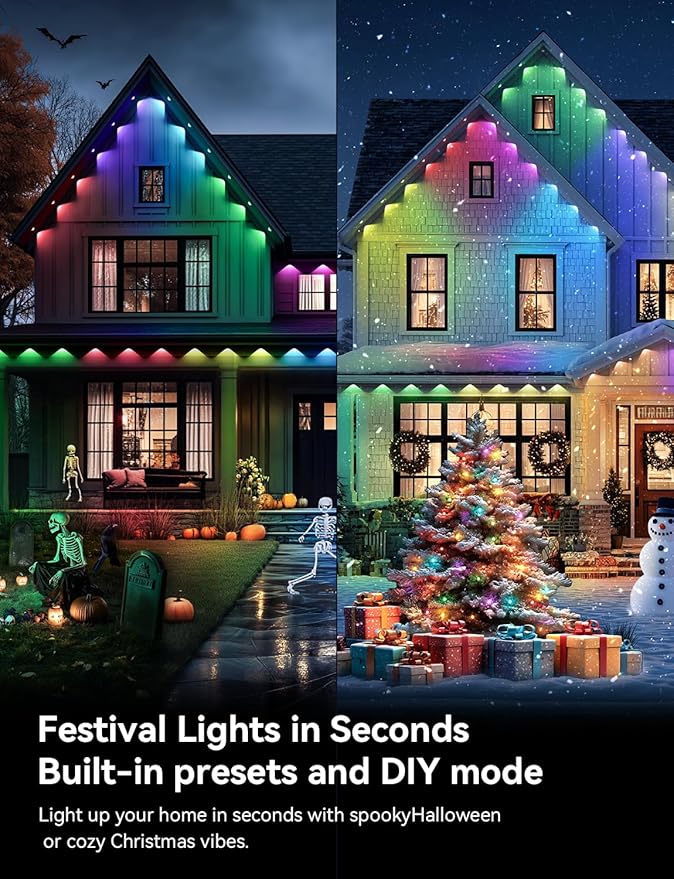 Permanent Outdoor Lights, 150ft RGB+IC Smart Outdoor Lights for House with 75 LED, IP67 Waterproof LED Light for Outdoor Decorations, Work with Remote, APP