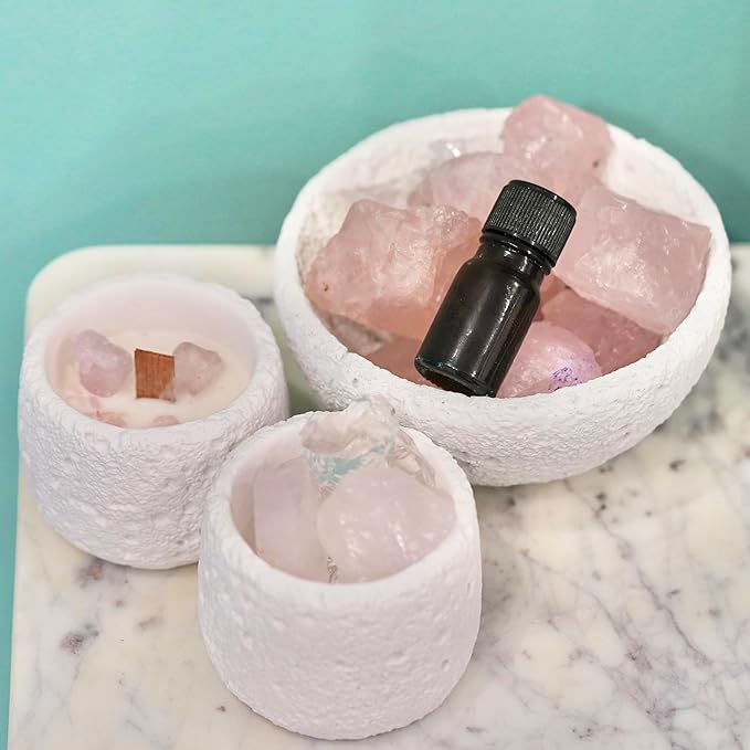 Pink Quartz Crystal Essential Oil Diffuser & Candle Set – Soy Wax Candle, Crystal Diffuser Stones & 10ml Essential Oil | Relaxation Aromatherapy Home Décor Gift Set