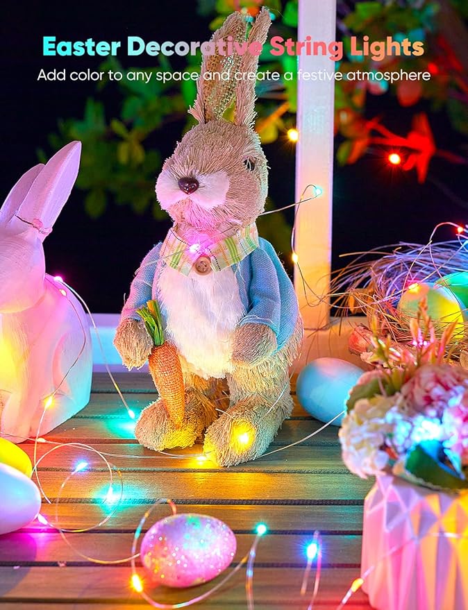 Minetom 12 Pack Pastel Christmas Lights, Easter Decor 7ft 20 LED Fairy Lights Battery Operated String Lights, Easter Decorations for Home, 8 Modes Waterproof Silver Wire Twinkle Lights